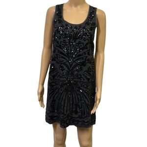 Anthropologie Calypso St Barth Linen Black Sequin Sleeveless Dress Womens 2